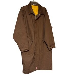 Vintage Marlboro Unlimited Coat Mens XL Long PVC Rain Duster Corduroy Collar 90s